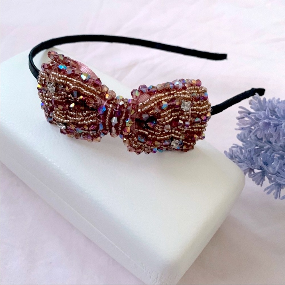 NWOT Jewelled/beaded Bow headband, OS, mauve, pink, free with purchase.